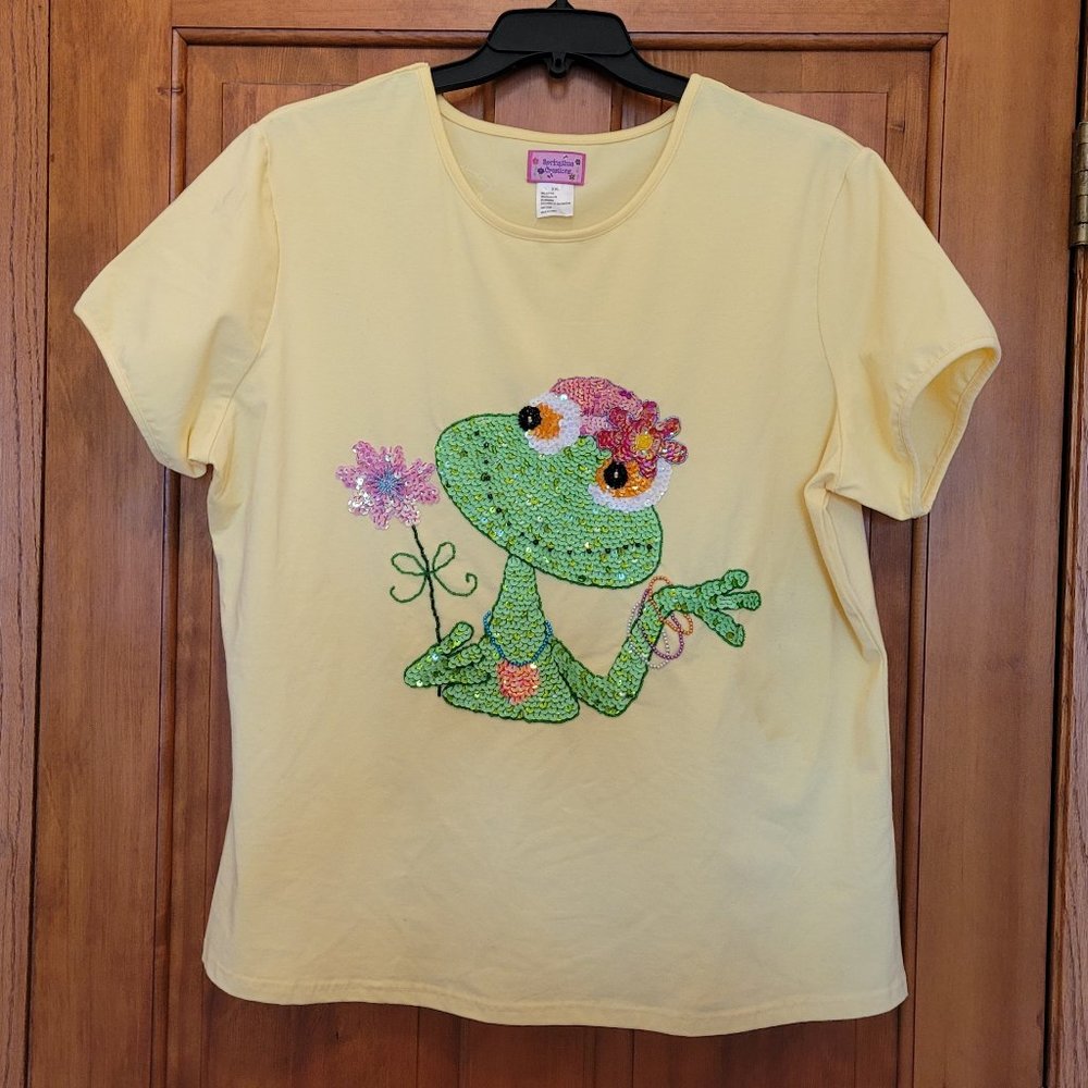 NWT Womens Yellow S/S Top Sequined Frog Sz XXL